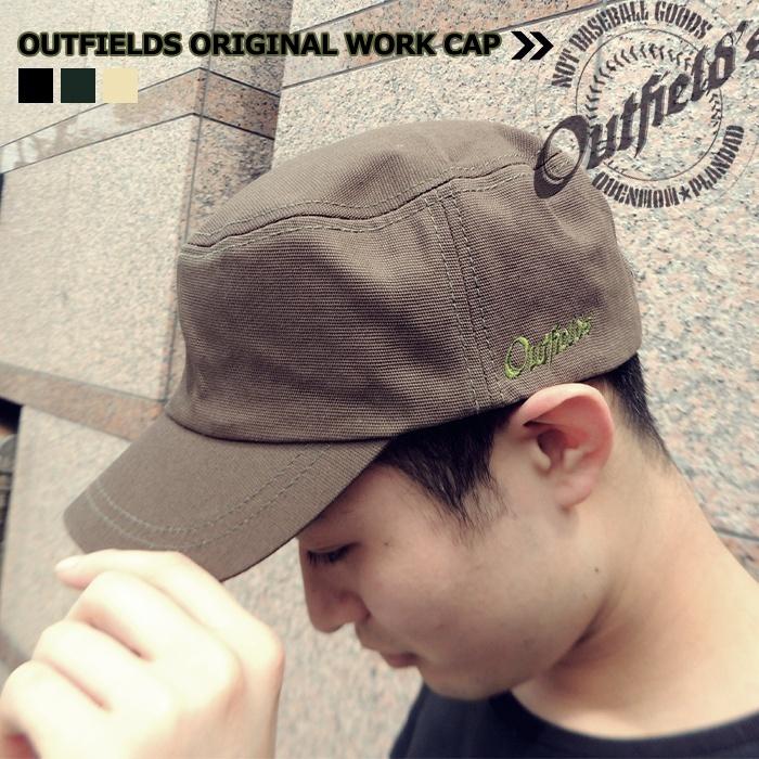 ワークキャップ 刺繍 OUTFIELDS 調節可 ブラック ベージュ カーキ ユニセックス コットン100% | 