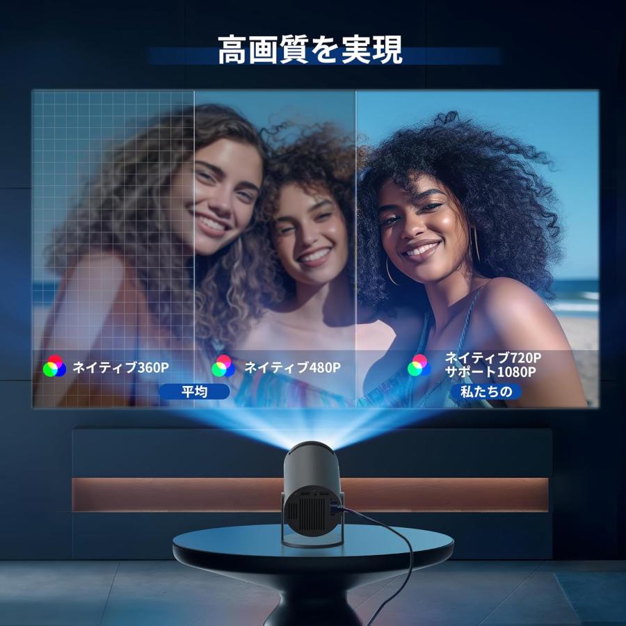 4K対応 プロジェクター 家庭用 小型 軽量 HiFiスピーカー内蔵 天井投影 10000LM 本体 自動台形補正 最大130インチ 5G リモコン Aoudor HY300 |  | 07