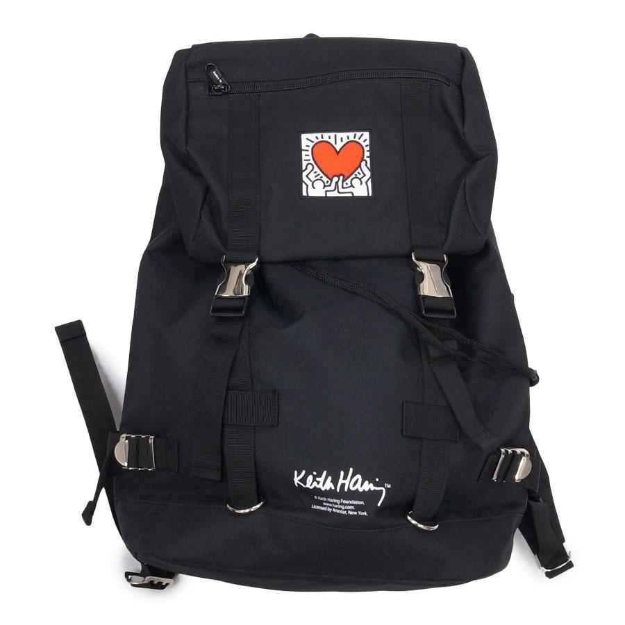 KEITH HARING キースヘリング バックパック リュックサック デイパック フラップトップ HEART BACKPACK BLACK ブラック 黒｜our-s