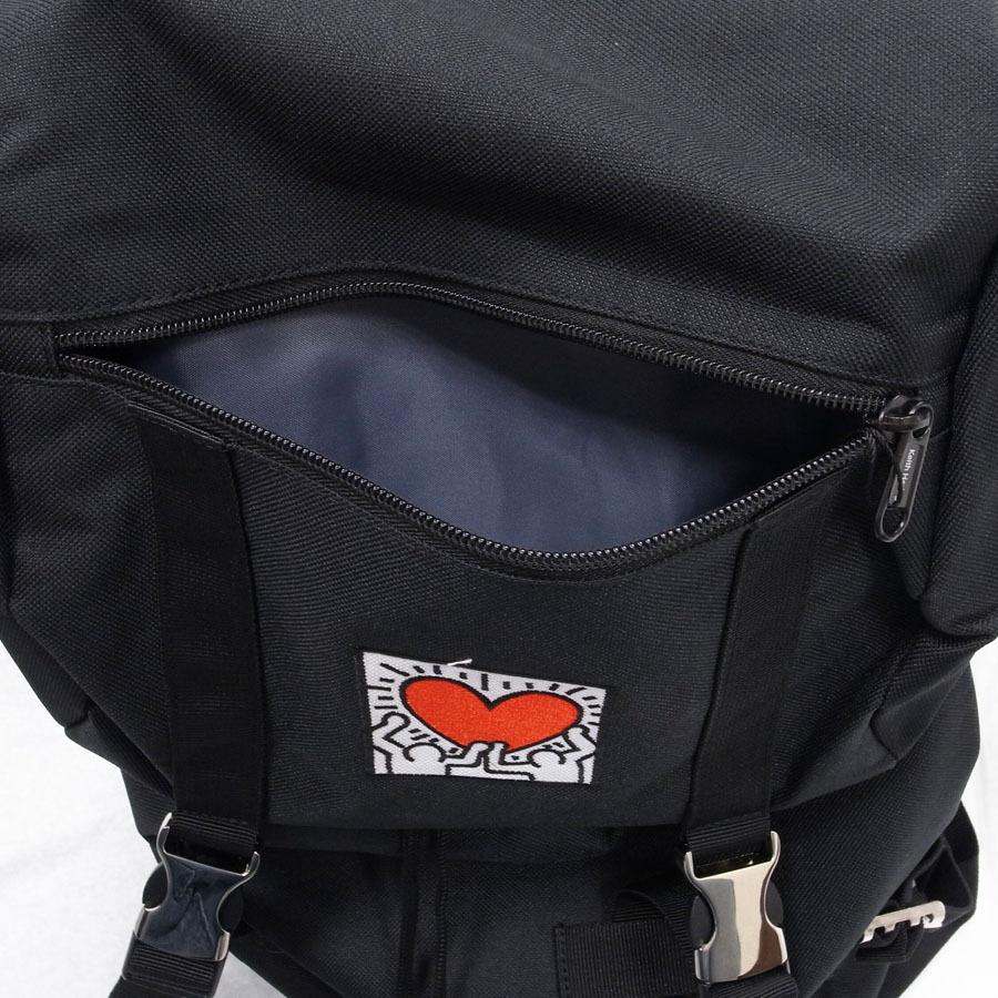 KEITH HARING キースヘリング バックパック リュックサック デイパック フラップトップ HEART BACKPACK BLACK ブラック 黒｜our-s｜06