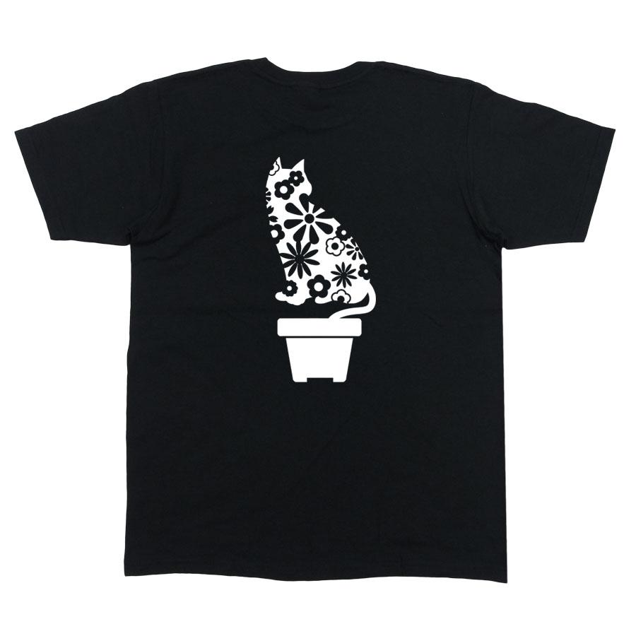 Tシャツ 半袖 送料無料 カットソー トップス メンズ レディース オシャレ 花柄 猫 CAT フラワーキャット ホワイト 白 ブラック 黒｜our-s｜05