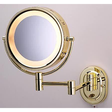 Lighted 5x Make up Mirror in Brass Finish for Makeup 卓上ミラー