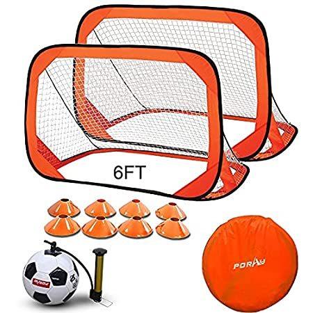 Porayhut ポップアップサッカーゴールセット Lサイズ 6フィート トレーニングサッカーゴール ポータブルキャリーケース付き 練習用サッカーネッ 最新人気