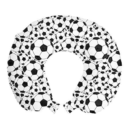 Ambesonne サッカー トラベル ピロー ネック レスト モノクロデザイン クラシック フットボール ボール ボーイズ カートゥーン パターン 送料込