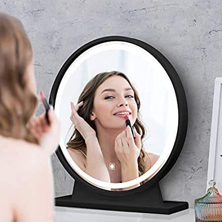Lighted Tabletop Vanity Mirror with Pedestal - 18.65” LED Dimmable Round Ma 卓上ミラー