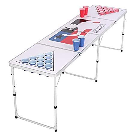 PEXMOR 8 FT Folding Beer Pong Table with Cup Holes & Safety Lock, Portable