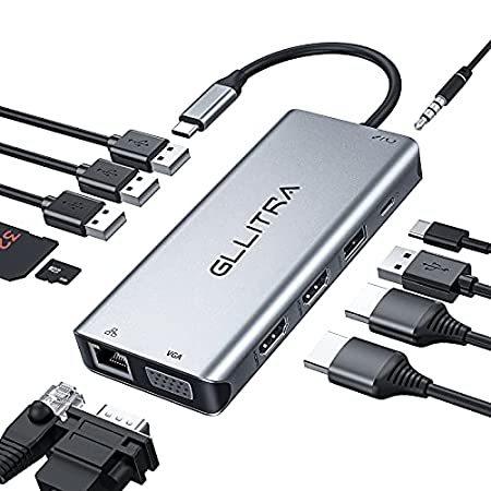 日本最級 12-in-1 Hub, C USB GLLITRA USB HDM 4K Dual with Dongle C USB Adapter, Hub C USBハブ