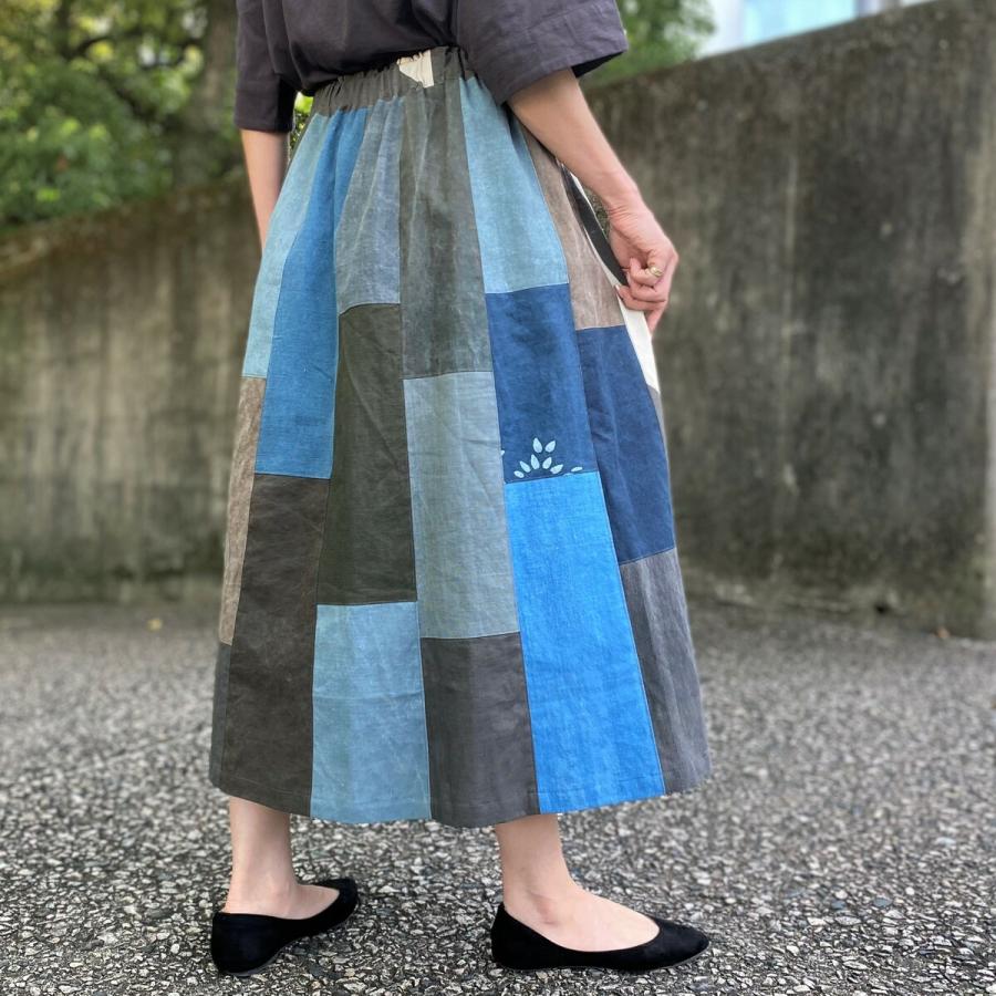 古布 格子 藍染 テイアードスカート&ベスト セットアップ 古布 格子 藍染 テイアードスカート&ベスト セットアップ