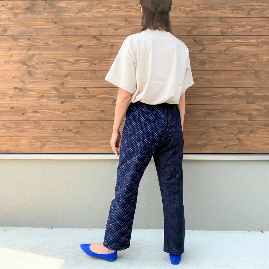 手織り久留米絣パンツ】ミセス50代60代美脚モンペ総ゴム綿