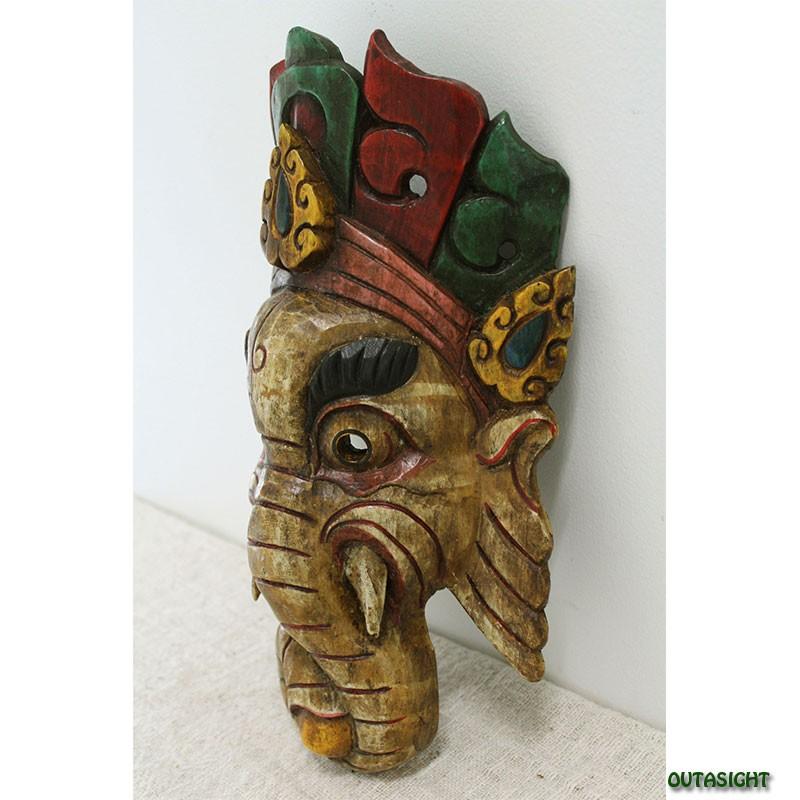 木彫りマスク(お面) ガネーシャL ネパール NNM-37 : アウタサイト
