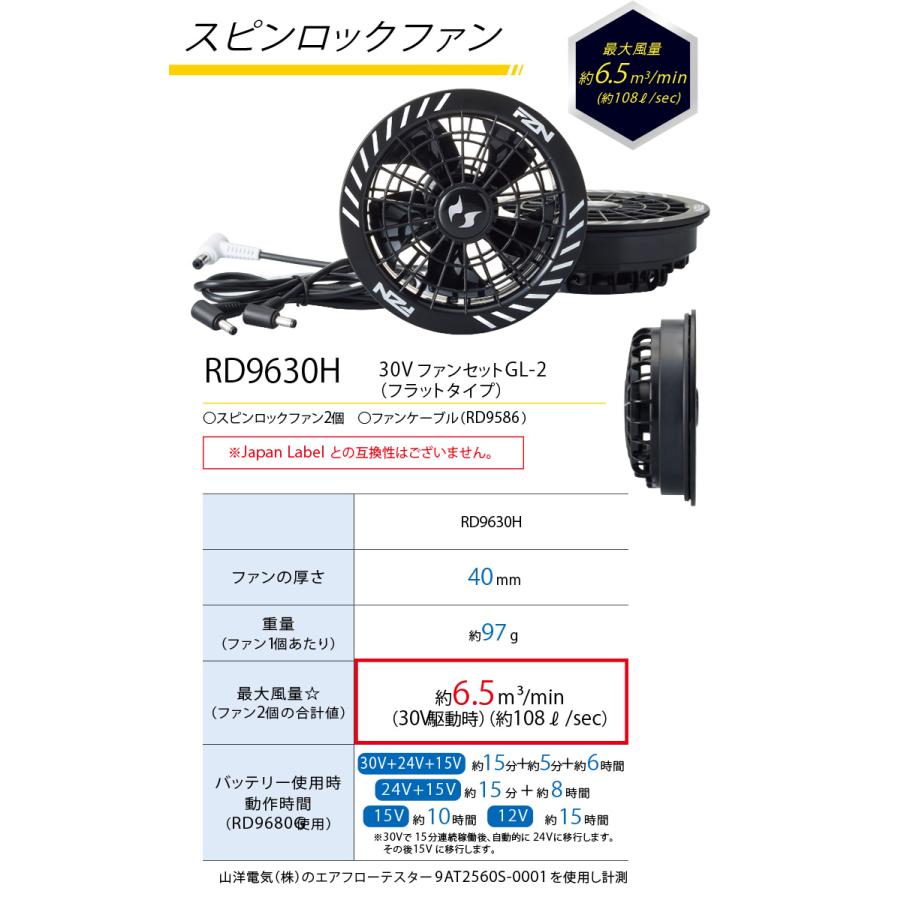 空調風神服 2026年新商品 30V 大風量 105L RD9680G/RD9630H リチウム