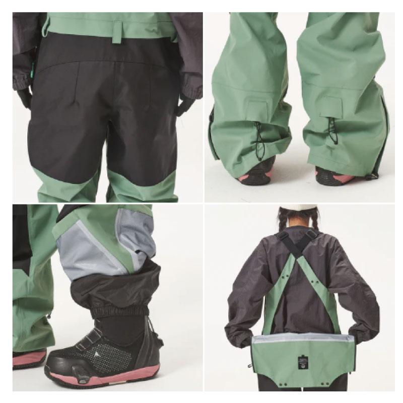 TAOTECH スノーボードパンツ グリーン Mサイズ タオテック TAOTECH 3Lビブパンツ スノーボードウェア パンツ 2025