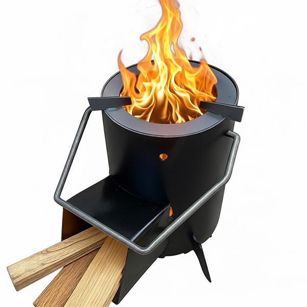 円形携帯用ロケットストーブ 屋外用薪ストーブ 焚き火台 調理可