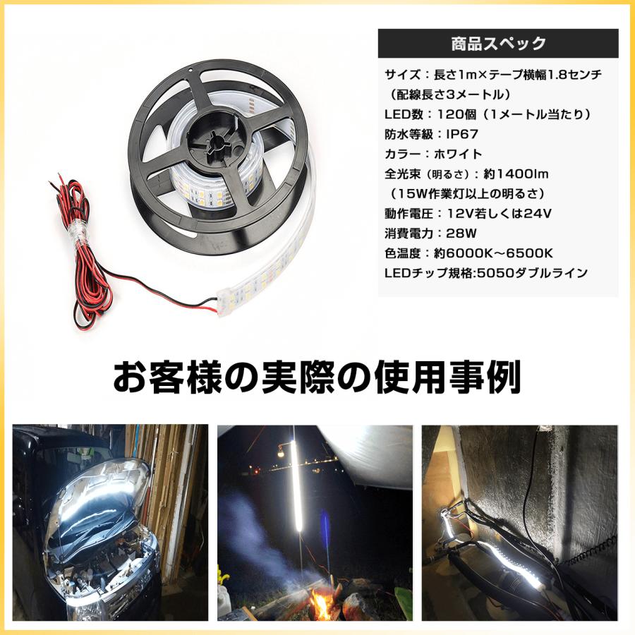 LEDテープライト(1M) 12v 24v/28w（3メートル配線）IP67防水 120LED