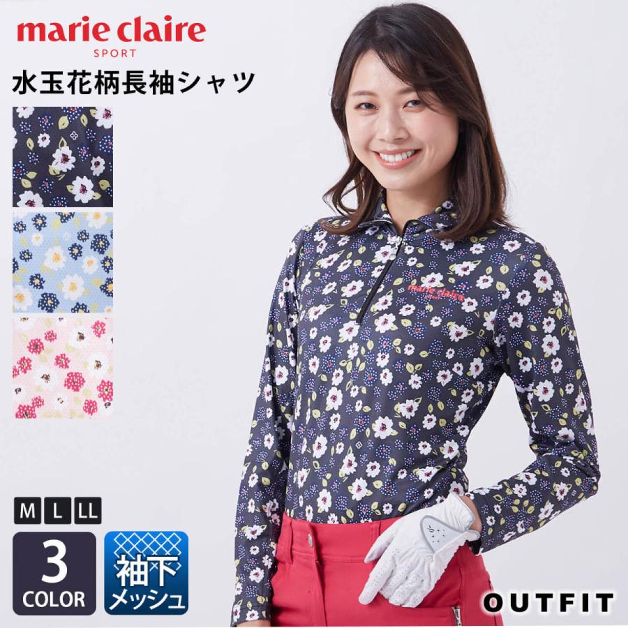 Marieclaire Golf 水玉 マリクレール ゴルフウェア シャツ レディース 長袖 袖下メッシュ シャツ 袖下メッシュ 水玉 花柄 シンプル スポーツブランド バッグ Outfit ウェア Outfit 日本の人気店