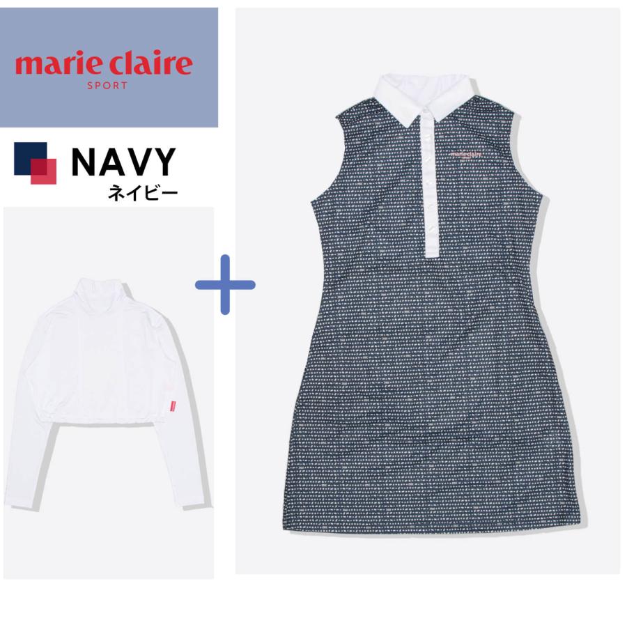 marie claire GOLF マリクレール ワンピース レディース ゴルフ 春 夏 ノースリーブ 長袖 ハイネック インナー付き 吸汗速乾 接触冷感 UVカット 3WAY｜outfit-style｜08