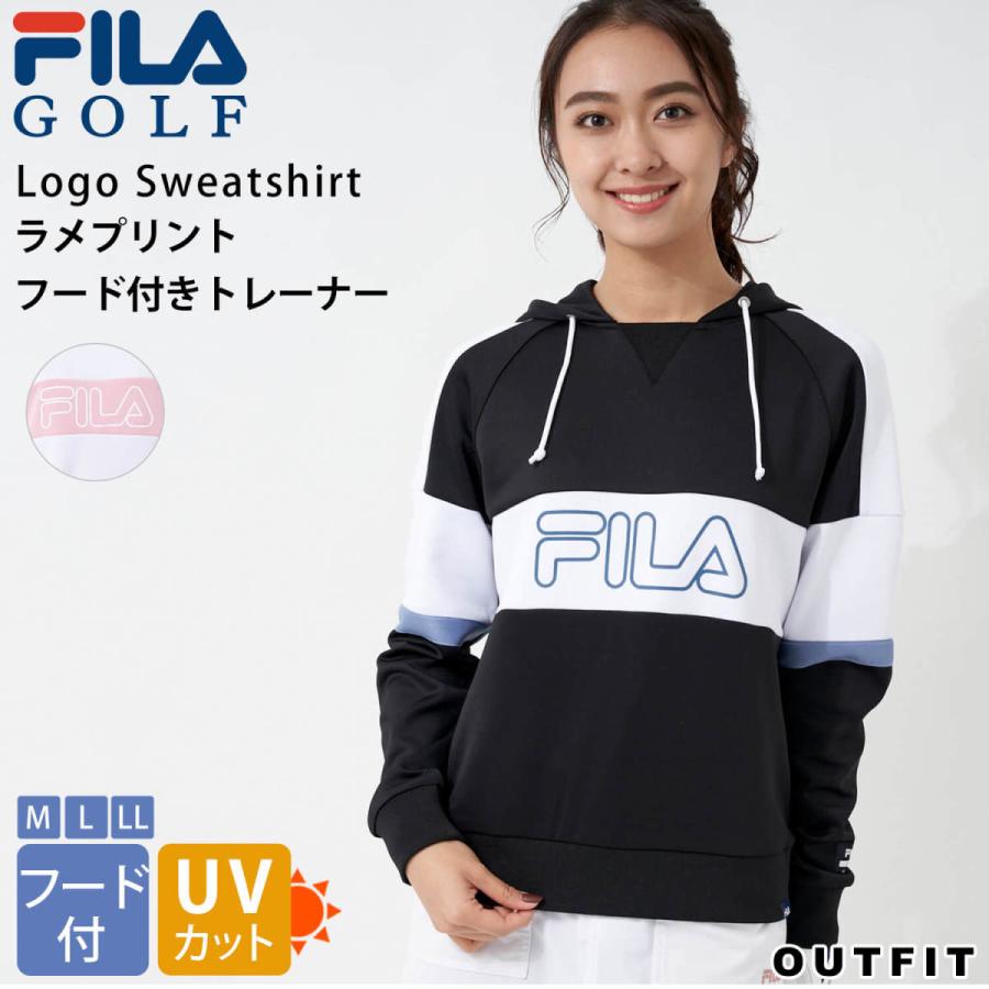 Fila Golf フィラ ゴルフ ゴルフ レディースウエア ゴルフウェア パーカー レディース スウェット フーディー フード付 トレーナー プルオーバー ロゴ プリント フード付 スポーツブランド Outfit バッグ ウェア ラメ Outfit