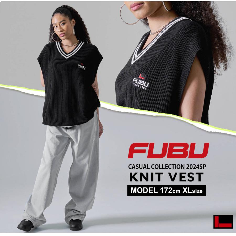 FUBU フブ ベスト メンズ レディース ニットベスト トップス ブランド Vネック ライン 秋 冬 ワッペン ロゴ 刺繍　2024春｜outfit-style｜09