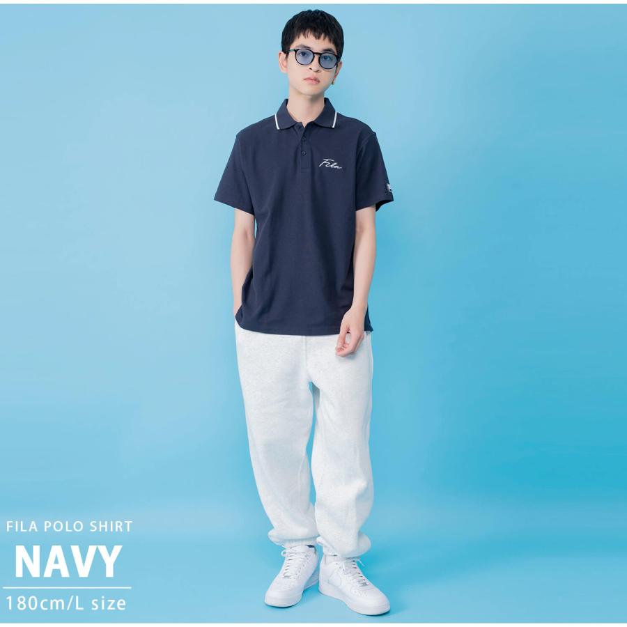 FILA フィラ ポロシャツ メンズ 半袖 無地 白 黒 ネイビー 綿100