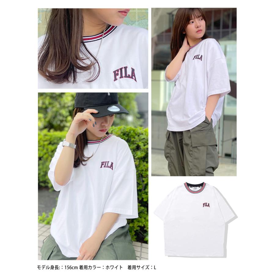 FILA フィラ Tシャツ レディース 半袖 無地 コットン 綿100％ ロゴ ライン リブ ワンポイント オーバーサイズ Karlas｜outfit-style｜08