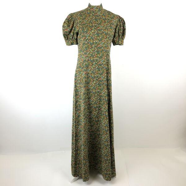 新品 価格 花柄ワンピース ボタニカル モックネック パフスリーブ マキシ丈 60年代 半袖 グリーン系 レディースl N 大特価販売 Www Superavila Com