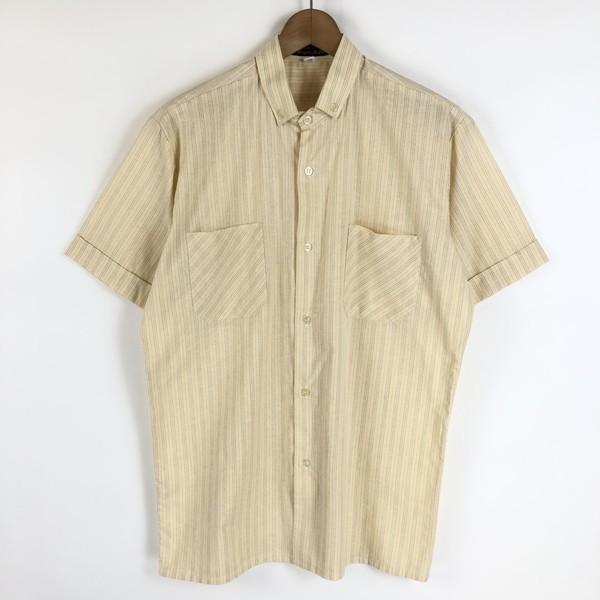 古着 ストライプシャツ ボタンダウン ヴィンテージ 半袖 ベージュ系 メンズL 中古 n021179｜outfit-vintage