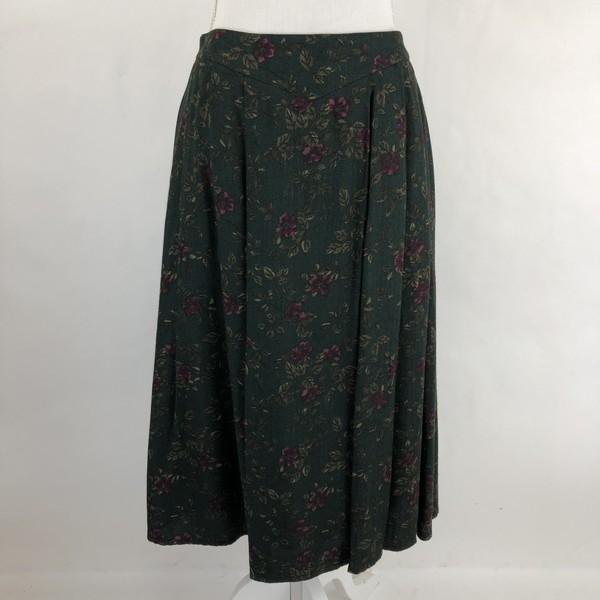 古着 VILONA プリーツスカート 花柄スカート ボタニカル グリーン系 レディースXL n022814｜outfit-vintage