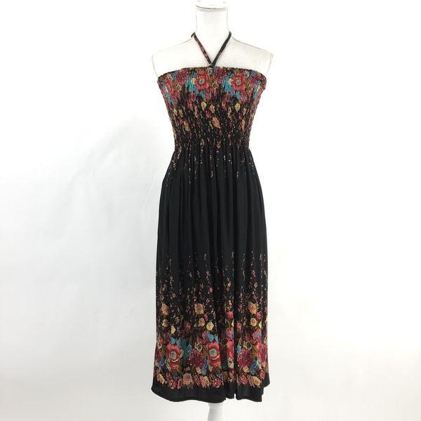 古着 花柄ワンピース チューブトップ ブラック系 レディースs 中古 N 若者の大愛商品