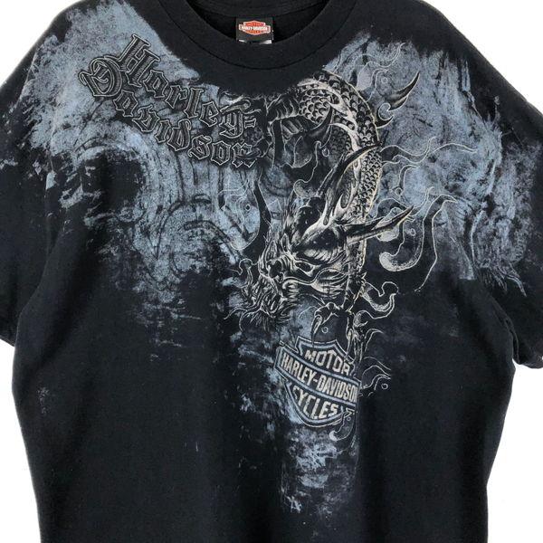 【古着】 Harley-Davidson ハーレーダビッドソン Tシャツ ドラゴン 龍 LONGHORN TEXAS 両面プリント ブラック系 メンズXL以上 【中古】 n044835｜outfit-vintage｜04