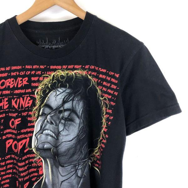 【古着】 MICHAEL JACKSON マイケルジャクソン ミュージック Tシャツ KING OF POP リアルプリント 追悼もの ブラック系 レディースM 【中古】 n046035｜outfit-vintage｜02