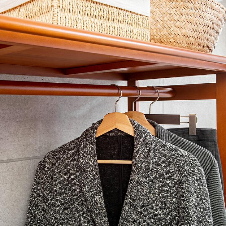 ハンガーラック 天然木 木製 フレーム 幅110cm シングル カーテン付き