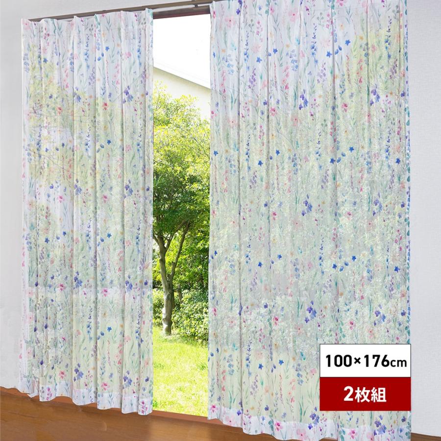 M　レースカーテン　フラワー　2セット フラワーミラーレースカーテン2枚組 100× 176cm : アウトレット