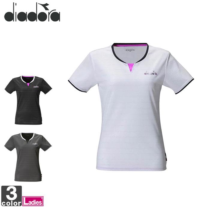 毎日激安特売で 営業中です テニスウェア ディアドラ Diadora レディース Dtp0592 ゆうパケット対応 2104 半袖シャツ Acv ボーダートップ