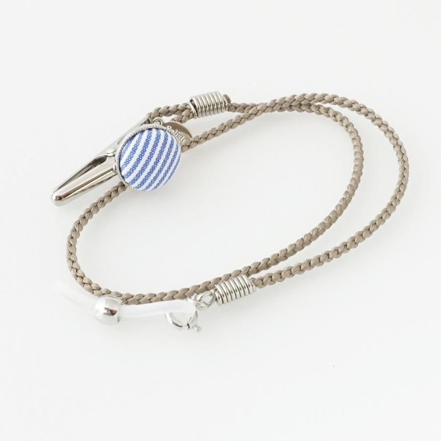 補聴器ストラップ　落下防止　ストライプ布地　シルクコード　片耳用　28cm　グレー/マスタード/ダークブラウン　 | 