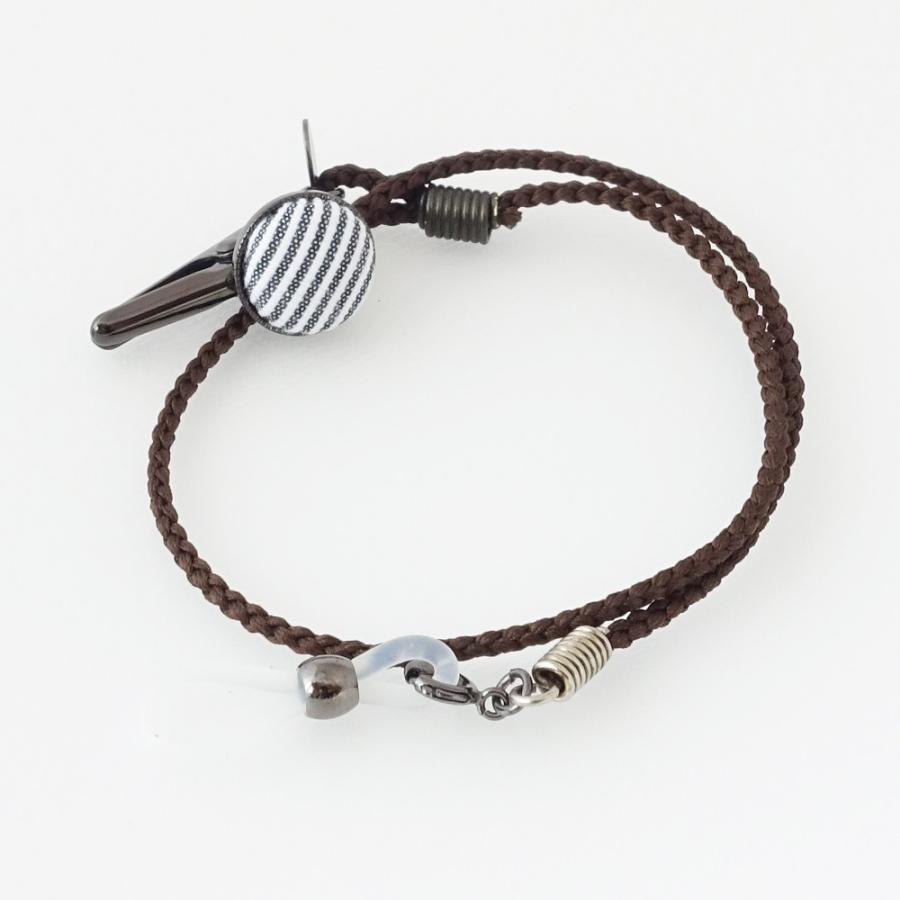 補聴器ストラップ　落下防止　ストライプ布地　シルクコード　片耳用　28cm　グレー/マスタード/ダークブラウン　 |  | 03