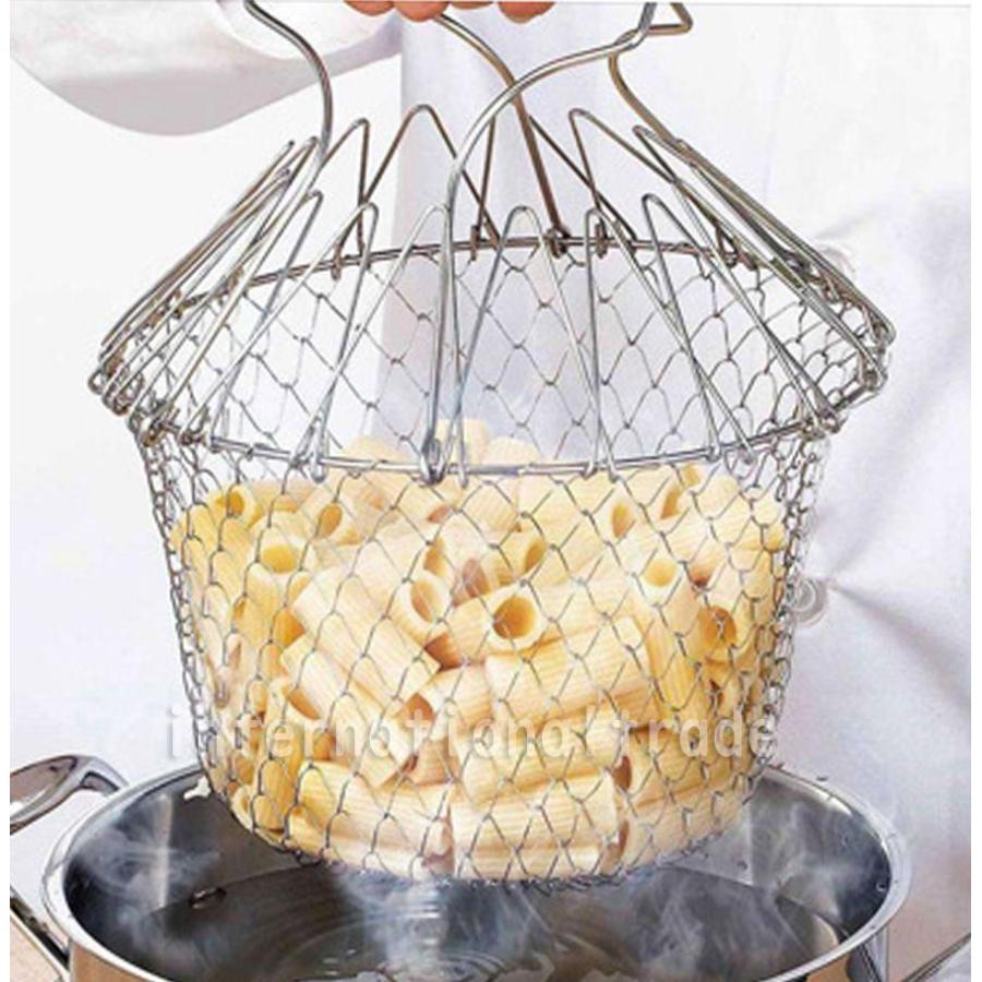 キッチングッズ 折りたたみ ステンレスフライかご 揚げ物バスケット 油