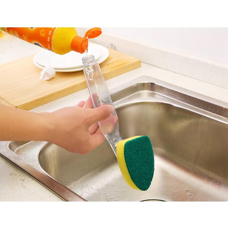 Y キッチンブラシ 洗剤入れ付 食器洗いブラシ スポンジ付き 片手操作