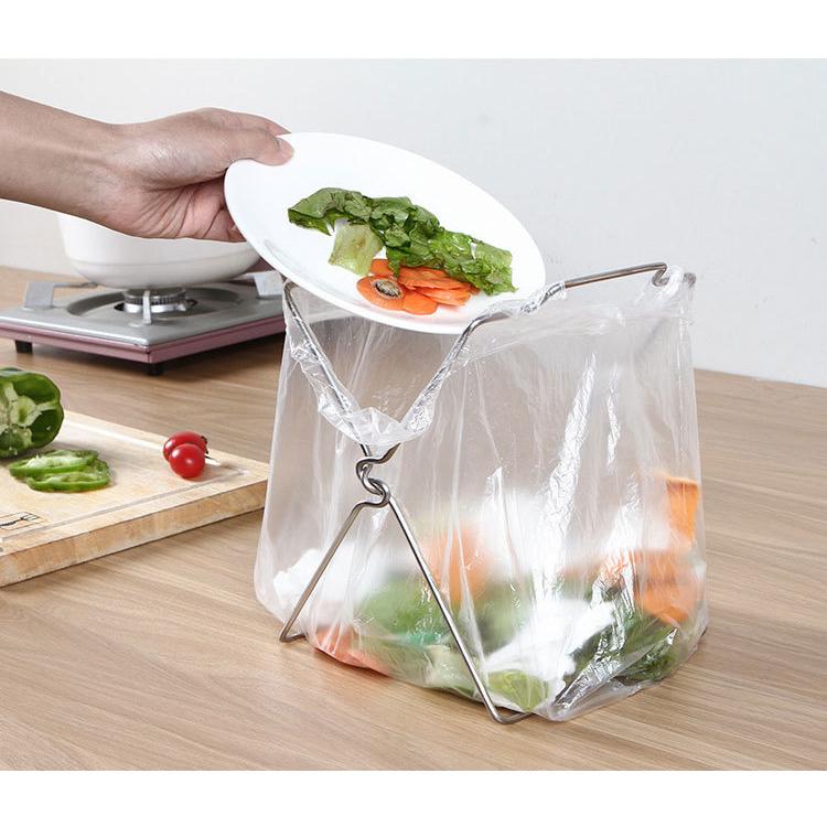 Y キッチングッズ ステンレス ゴミ袋ホルダー 折りたたみ コンパクト