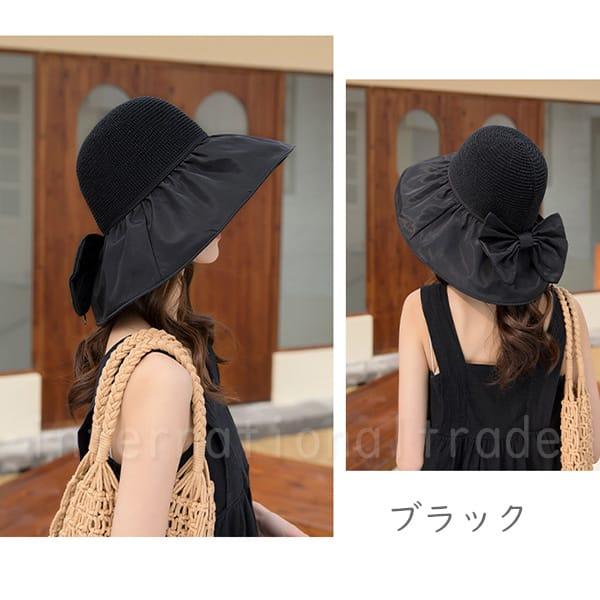 帽子 リボンがポーチになる 麦わら帽子 UVカット 折り畳み 折りたたみ