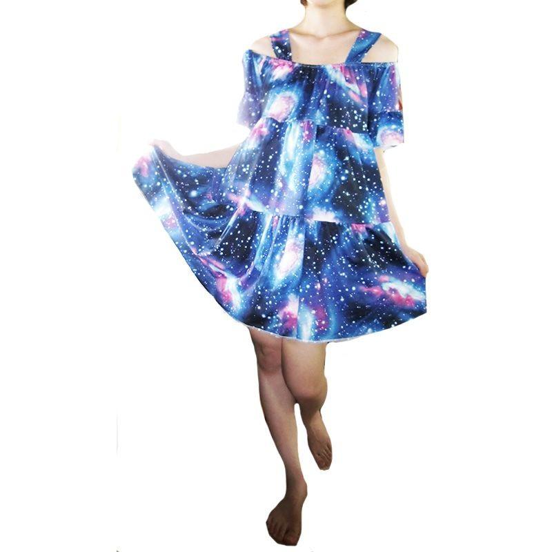 レディース服 宇宙柄 フリルワンピース 宇宙柄ワンピース レディース 女性用 ギャラクシー ノースリーブ 夏 ミニワンピース 安い 重ね着 原宿系 Fk003 アウトレットショップ Sakura 通販 Yahoo ショッピング