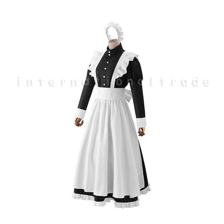Y コスプレ服 メイド クラシカル 長袖 ロング丈 レディース 衣装 ハロウィン 仮装 コスチューム レトロメイド 英国風 大きいサイズ 5XL 清楚の画像