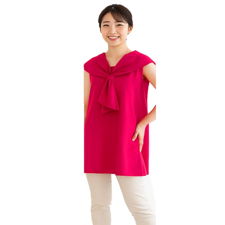 SHレディース服 リネン セーラー襟チュニック ノースリーブ ナチュラル 
