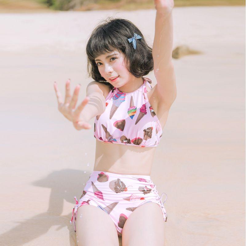 レディース水着 ビキニ アイスクリーム柄 スイーツ柄 原宿系 青文字系 夏 ピンク 水色 アイス柄 ゆめかわ ゆめかわいい ソフトクリーム W639 アウトレットショップ Sakura 通販 Yahoo ショッピング