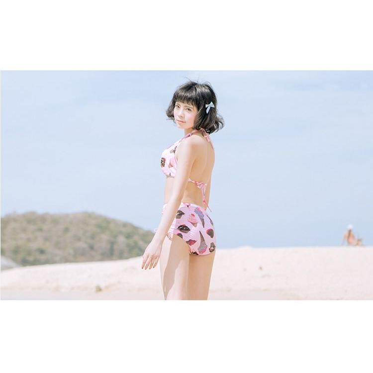 レディース水着 ビキニ アイスクリーム柄 スイーツ柄 原宿系 青文字系 夏 ピンク 水色 アイス柄 ゆめかわ ゆめかわいい ソフトクリーム W639 アウトレットショップ Sakura 通販 Yahoo ショッピング
