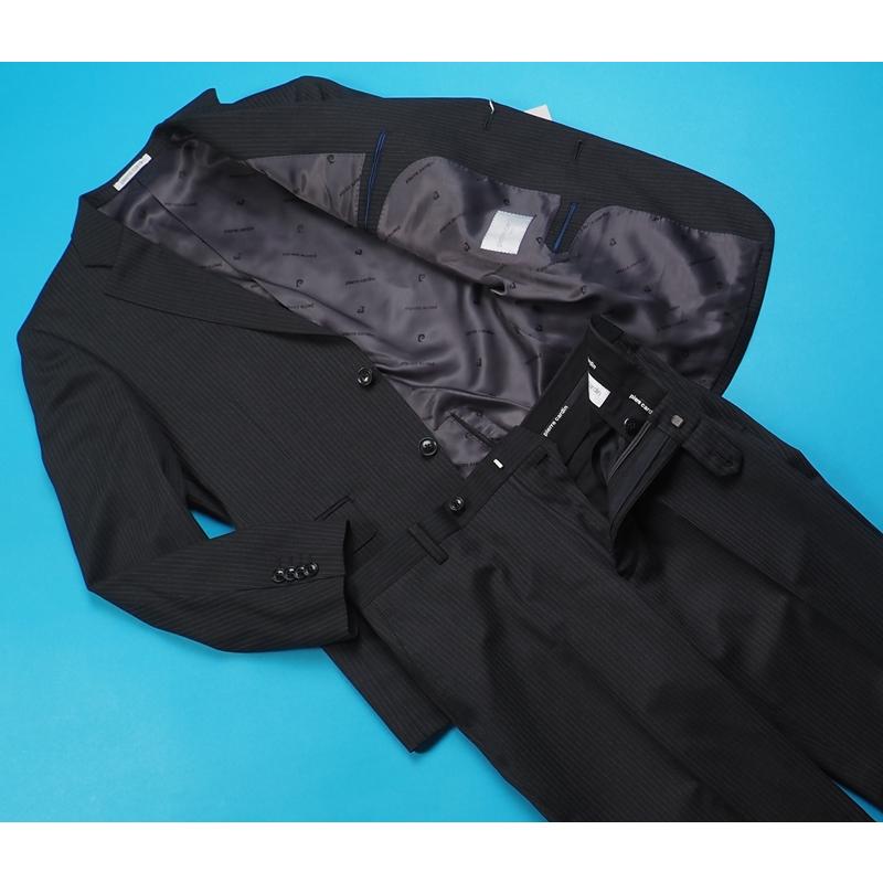 新品 10.5万円 pierre cardin ピエールカルダン 秋冬 ジャガードロゴ裏地 ウールギャバジン ストライプ スーツBB4濃灰(C)  0300881の画像