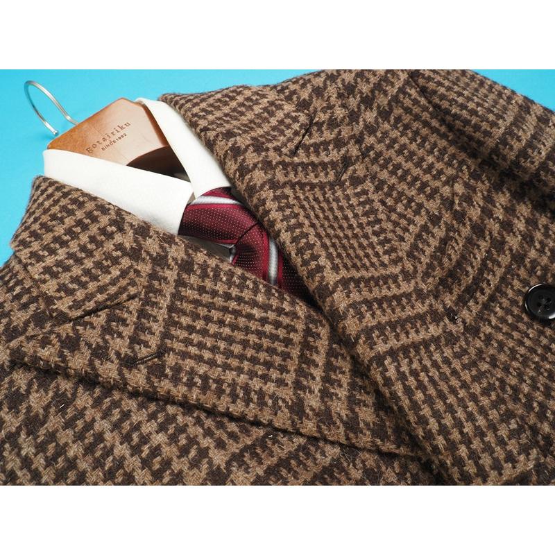 新品 オンワード樫山 Selflex 日本製『MARLING＆EVANS 英国製生地』ウール100％ 千鳥織柄 ツイード コート L程度 茶 0930372の画像