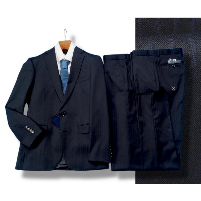 新品 大手百貨店扱い 秋冬総裏 艶感 ウール混ギャバジン ストライプ