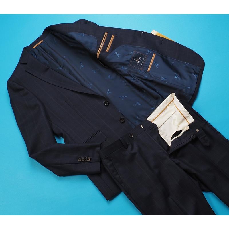 新品20.6万円 大手百貨店扱い 秋冬 日本製『Scabal スキャバル 英国生地』カシミヤ混 Super120ウール ウインドペン スーツA5紺(B) 1200271の画像