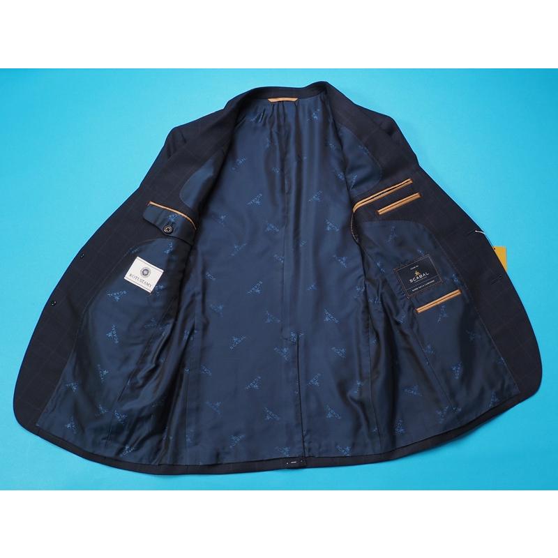 新品20.6万円 大手百貨店扱い 秋冬 日本製『Scabal スキャバル 英国生地』カシミヤ混 Super120ウール ウインドペン スーツA5紺(B) 1200271の画像