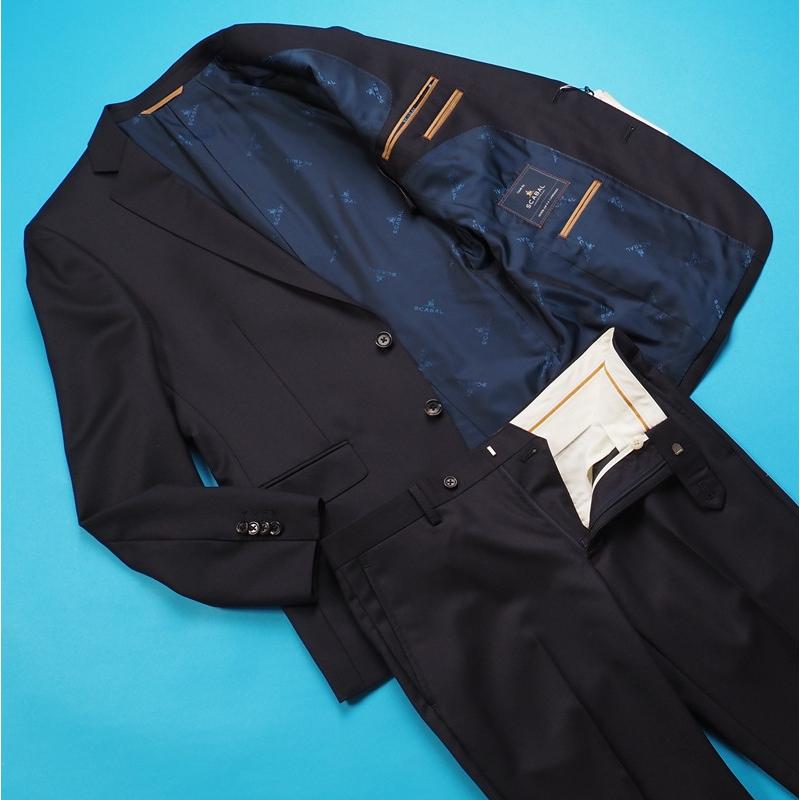 新品20.6万円 大手百貨店扱い 秋冬 日本製『Scabal スキャバル 英国製生地』カシミヤ混 Super120ウール 無地 スーツAB8紺(B) 1200671の画像